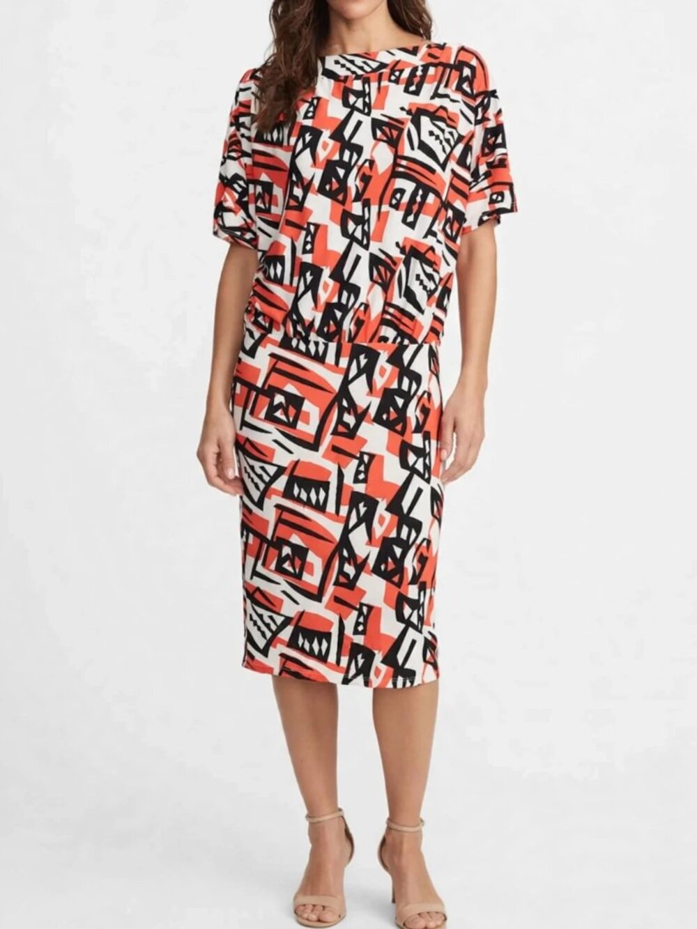 American Twist Graphic Geometric Print Dress Size M Medium Short Sleeve Blouson